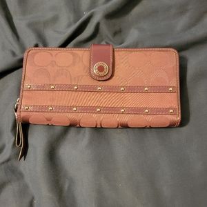 Coach Maroon signature C According Style zip around wallet